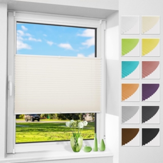 Allesin Plissee ohne Bohren Plissees Klemmfix Beige 35x120 cm(BxH), Plisseerollo Faltrollo mit Klemmträger, Jalousie Rollos für Fenster und Tür, Sichtschutz und Sonnenschutz