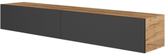 Planetmöbel TV Board 200 cm Gold Eiche/Anthrazit, TV Schrank mit 2 Klappen als Stauraum, Lowboard hängend oder stehend, Sideboard Wohnzimmer
