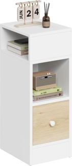 EUGAD Nachttisch schmal mit 2 offenen Ablagen 1 Schublade, schmaler Kleiner Nachtschrank im Schlafzimmer, 25 x 66 x 30 cm, Nachtkästchen Platzsparend, aus Holzwerkstoff, Weiß Eiche, 0011CTG