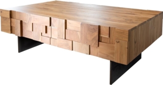 Couchtisch Puzzle 120 cm 4 Schubfächer Akazie Natur Fuß schwebend Metall schwarz