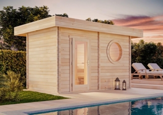 FinnTherm 'Cubus-70 C' Saunahaus mit 3 Sitzbänken, Holz natur, 257 x 312 x 479 cm