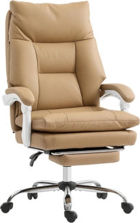 HOMCOM Bürostuhl Ergonomischer Schreibtischstuhl mit Lendenwirbelstütze, Klappbar Armlehne, Fußstütze, Höhenverstellbarer Drehstuhl mit Liegefunktion, Kunstleder, Gepolstert Computerstuhl, Hellbraun