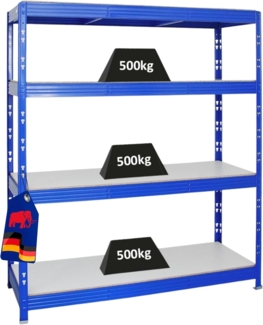 PROREGAL Profi Schwerlastregal Rhino BREIT blau HxBxT 180 x 160 x 60 cm Fachlast 500kg 4X Melamin-Ebenen 16mm Garagenregal, Lagerregal, Steckregal, Weitspannregal