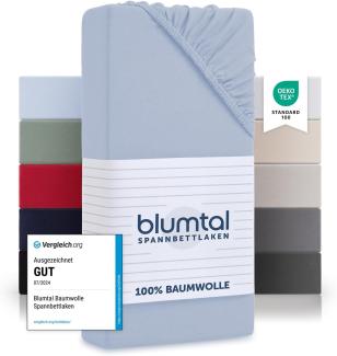 Blumtal® Basics Spannbettlaken 140x200 cm Jersey - Spannbettlaken 140x200 cm Baumwolle - Oeko-TEX zertifiziertes Spannbetttuch 140x200 cm - Bettlaken 140x200 Baumwolle- Leintuch 140x200 - Hellblau