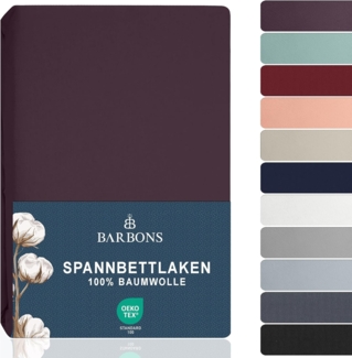 BARBONS Spannbettlaken 90x200 cm - 100% Baumwolle Spannbetttuch Oeko-TEX Zertifiziert Bettlaken Jersey Bettwaren und Bettbezug für Boxspringbett und Dicke Matratzen bis 27 cm - Aubergine 90x200