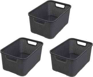 BranQ - Home essential Korb in Rattan Design 3er Set Grösse M 10l, Kunststoff PP, Anthrazit