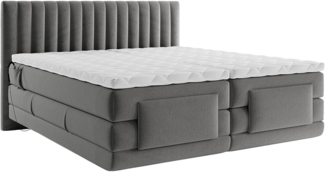 Vente-unique - Komplettes Boxspring-Set - Kopfteil mit vertikalen Nähten + elektrischer Relax-Lattenrost + Matratze + Topper - 2 x 80 x 200 cm - Velours - Anthrazit - DONISI von PALACIO