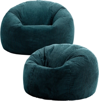 Icon Kingston Sitzsack Cord, Blaugrün, 2er Pack, Sitzsack Erwachsene mit Füllung, Bean Bag, Cord Sessel, Lounge Sessel, Lounge Stuhl, Schlafzimmer, Wohnzimmer, Wohnzimmer Möbel