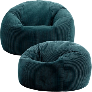 Icon Kingston Sitzsack Cord, Blaugrün, 2er Pack, Sitzsack Erwachsene mit Füllung, Bean Bag, Cord Sessel, Lounge Sessel, Lounge Stuhl, Schlafzimmer, Wohnzimmer, Wohnzimmer Möbel