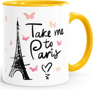 MoonWorks Tasse ''Kaffee-Tasse Take me to Paris Geschenk-Tasse für Frau Freundin Tasse mit Innenfarbe MoonWorks''