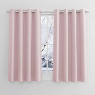 PONY DANCE Blickdichte Vorhänge Kinderzimmer Mädchen Ösenschal 2er Set H 137 x B 117 cm Verdunklungsgardine mit Ösen Thermo Gardinen gegen Hitze, Hellpink