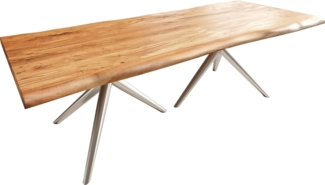 Esstisch Edge 240x100 Akazie Natur Estelar rund Edelstahl Live-Edge