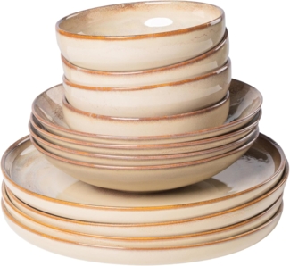 Gipfelstück Tafelservice Geschirr-Set, Service Nebelwald (12-tlg), 4 Personen, Steinzeug, Scandi-Style, jedes Stück ein Unikat, 12 Teile, für 4 Personen