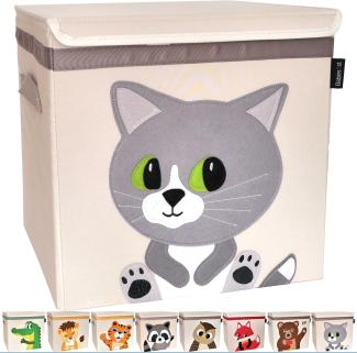 Babies1st Spielzeug Aufbewahrungsbox Kinder, mit Deckel 33x33x33 cm, Boxen für Kallax Regal, Spielzeug Aufbewahrung Kinderzimmer, robust, geruchslos und auf Schadstoffe getestet, KATZE