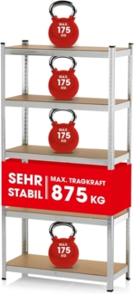 EASYmaxx Schwerlastregal 180x90x40 cm | 875 kg Traglast, 175 kg pro Ebene | Regal und Werkbank | Kellerregal, Lagerregal mit 5 verstellbaren Ablagen | Für Keller, Garage, Hobbyraum, Werkstatt