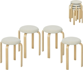 HOMCOM Hocker Stapelhocker Rückenlehnenlose Stapelstühle mit gepolsterter Sitzfläche (Runde Küchenhocker für Esszimmer, Wohnzimmer, 4 St, 40 x 40 x 45 cm), Cremeweiß