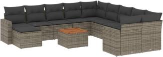 vidaXL 12-tlg. Garten-Sofagarnitur mit Kissen Grau Poly Rattan 3224422