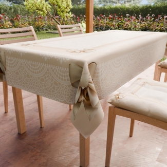 PETTI Artigiani Italiani - Schmutzabweisende Tischdecke, rechteckig, für Küchentisch, Motiv: Schleife, Beige, 12-Sitzer (140x240 cm), 100% Made in Italy