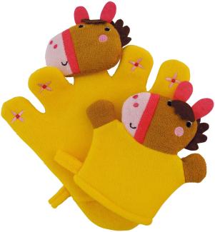 Bieco 04004089 - Waschhandschuh Set Pferdchen Jana mit Baby, ca. 27 x 22,5 x 2 cm