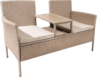 riess-ambiente Gartenbank PORTOFINO 140cm natur / beige (Einzelartikel, 1-St), Polyrattan · Balkon · Terrasse · Outdoor 2-Sitzer mit Tisch & Kissen