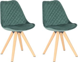 byLIVING Esszimmerstuhl 2er Set Arik / Samtbezug dunkelgrün / Gestell Metall in Eiche-Optik foliert / Esszimmerstuhl / Wohnzimmerstuhl / bis 110 kg / B 48,5, H 85, T 55 cm