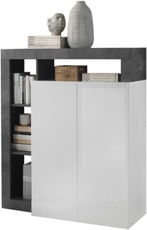 Highboard SEFRO - 2 Türen & 4 Ablagen - Weiß lackiert & Beton-Optik