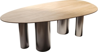 Esstisch Edge Oval 220x120 Keramik Laminam® Sabbia Eichefarbig Pilier Edelstahl Graphit