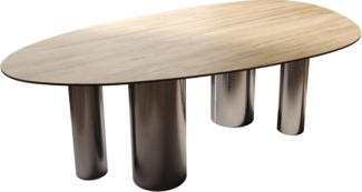 Esstisch Edge Oval 220x120 Keramik Laminam® Sabbia Eichefarbig Pilier Edelstahl Graphit