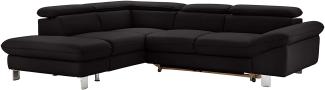 Mivano Ecksofa Driver mit Ottomane links, Ledercouch mit Bettfunktion und Bettkasten klein, Inkl. verstellbare Kopfstützen, 266 x 73 x 214, Kunstleder, Schwarz