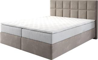 Boxspringbett Dream-Fine 160x200 cm Mikrofaser Beige mit TFK Matratze und Visco Topper