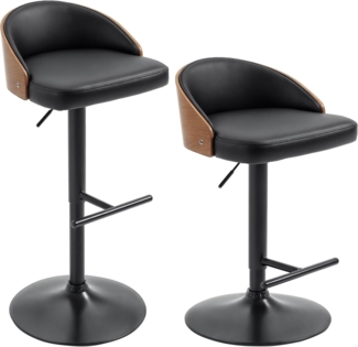 HOMCOM 2er-Set Barhocker mit Fußstütze drehbare Barstühle Barstuhl höhenverstellbar Drehstühle Küchenstühle Kunstleder Holz Schwarz+Kaffee 48 x 49,5 x 76-96 cm