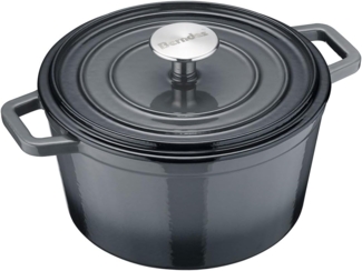 Berndes b. iron Bräter Kochtopf Rund, Schmortopf, Topf, Induktionsgeeignet, Gusseisen, Schwarz / Grau, Ø 20 cm, 034153
