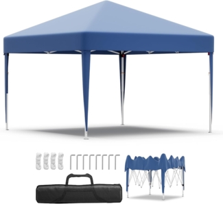 JUMMICO Gartenpavillon faltbar 3x3– Wasserdicht & Winterfest mit 3-facher Höhenverstellung – Inkl. Tragetasche für Garten, Camping, Partyzelt & Strand (Leicht & Portable), Blau