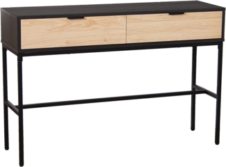 DRW Eingangstisch mit 2 Schubladen aus Metall und MDF, in Natur und Schwarz, 120 x 35 x 80 cm, Höhe der Beine 60 cm