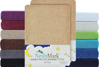 NatureMark Spannbettlaken Frottee Spannbettlaken, 80% Baumwolle / 20% Polyester, Gummizug: rundum, (2 Stück), 2er Set Kinder Spannbettlaken Frottee, Spannbetttuch 80% Baumwolle / 20% Polyester, für Babybett und Kinderbett, 70x140 cm - Sand / Beige