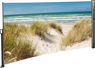 Seitenmarkise ausziehbar links, 160 cm hoch, Seitenrollo mit Fotodruck Ostsee