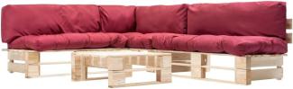 vidaXL 4-tlg. Paletten-Lounge-Set mit Kissen in Rot Holz