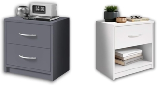 Stella Trading Pepe Nachttisch Graphit - 39 x 39 x 28 cm (B/H/T) & Pepe Nachttisch Weiß - Schlichter Nachtschrank mit Einer Schublade passend zu jedem Bett & Schlafzimmer - 39 x 41 x 28 cm (B/H/T)