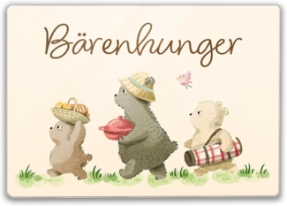 speecheese Schneidebrett Bären Familie Schneidebrett aus Glas Glas mit Spruch Bärenhunger