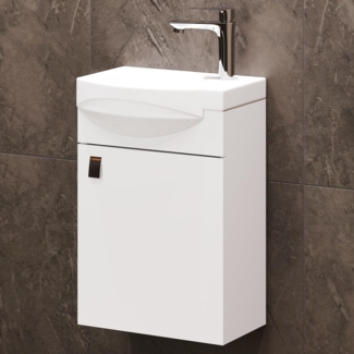 Planetmöbel Waschtischunterschrank 40 cm in Weiß mit Waschbecken & Armatur in Chrom, Badezimmmer Möbel für Gäste WC