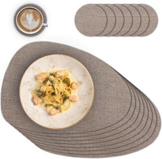 matches21 HOME & HOBBY Platzset Ovales Tischset mit Glasuntersetzer, 8er Set, in Braun meliert, (8-St), Hitzebeständige abwaschbare PVC Platzsets