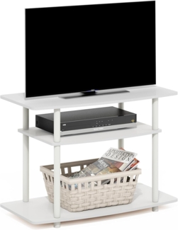 Furinno Turn-N-Tube TV-Ständer mit 3 Ebenen für Fernseher, Holzwerkstoff, Weiß/Weiß, 3-stufiges