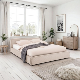 IDIMEX Polsterbett CURSIO, Doppelbett 140x200 cm mit Lattenrost in Cord-Optik Beige