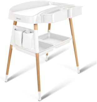 babyGO ChangMe moderner Wickeltisch aus Buchenholz - Perfekte Babyzimmer Ausstattung für bequemen Windelwechsel - Weiß