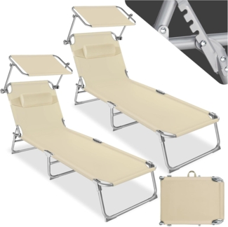 tectake 2 Gartenliegen 4-stufig mit Kopfpolster beige