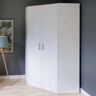 Forte ECONOBOX 2 Eckkleiderschrank 115 120, 2-türiger Drehtürenschrank, Holzwerkstoff, Weiß, 116,8 cm breit, 210,5 cm hoch, 116,8 cm tief
