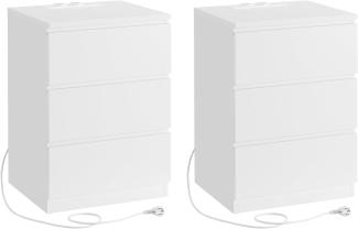 VASAGLE Nachttisch, 2er Set, Beistelltisch, 3 Schubladen, abgeschrägte Kante, 2 AC-Steckdosen, 2 USB-Anschlüsse, Wohnzimmer, Schlafzimmer, Arbeitszimmer, modern, wolkenweiß LETDE831W14