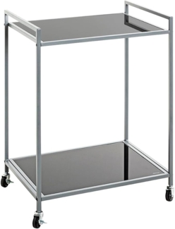 Haku Möbel Beistelltisch auf Rollen, grau, Metall, Sicherheitsglas 5 mm - Maße: B 50 x H 69 x T 36 cm, Style: Modern