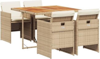 vidaXL 5-tlg. Garten-Essgruppe mit Kissen Beige Poly Rattan 3210544