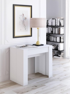 Dmora - Ausziehbare Konsole Maclodio, verwandelbar in Esstisch, platzsparend und ausziehbar bis 237 cm, 90-237 x 76,6 x 90 cm, Weißholz-Optik